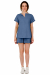 Туніка з коротким рукавом та подовженою спиною зі складкам у кольорі індіго
