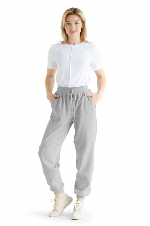 Штани вільного сілуету з манжетами та шнурком у поясі сірого кольору