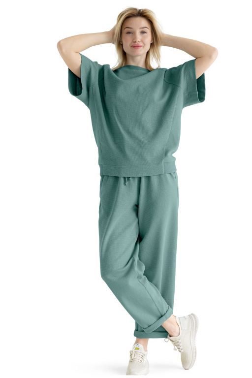 Світшот з коротким рукавом реглан з трикотажної вафлі смарагдово - зеленого кольору