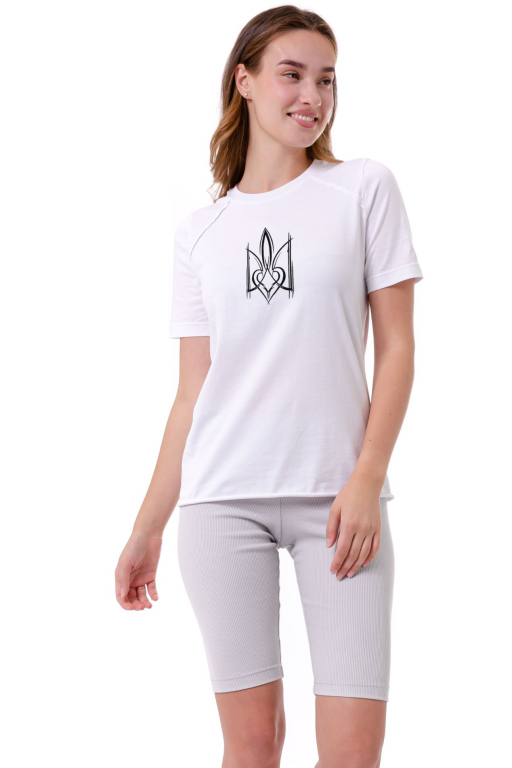 Футболка "Герб" з рукавом реглан та відкритими швами білого кольору