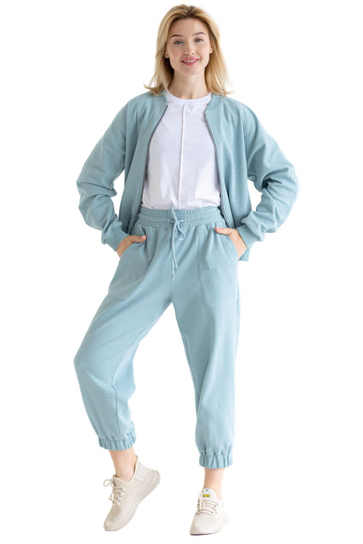 Костюм - Бомбер з рукавом реглан з двома кишенями та Штани з накладними кишенями тіфані кольору