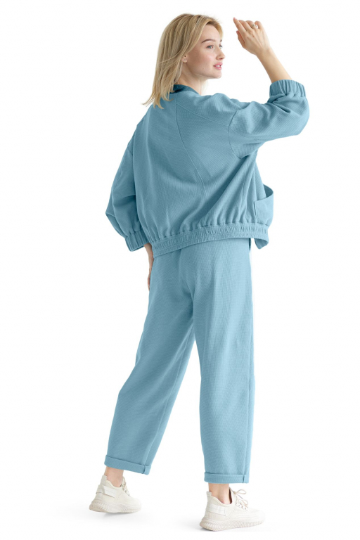 Кофта вільного силуету та об'ємним рукавом та Банани з вафлі та шнурком у поясі тіфані кольору