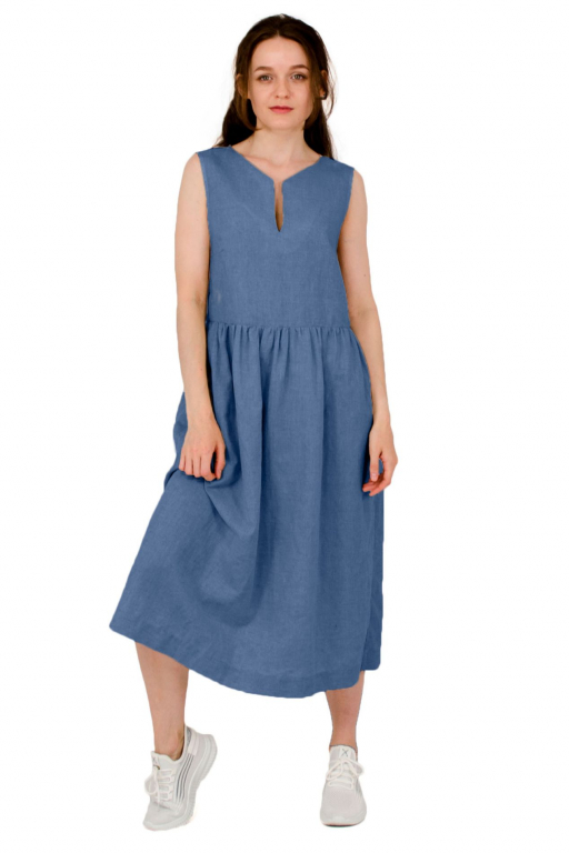 Сукня з декольте у "римському" стилі з поясом у кольорі індіго