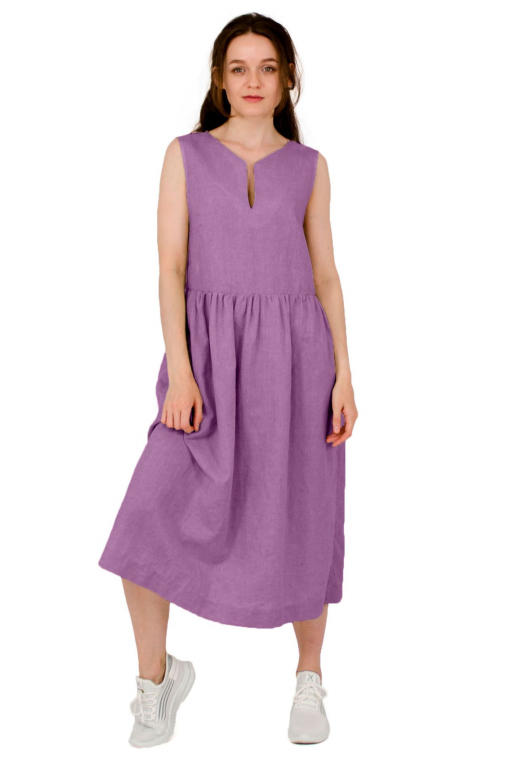 Сукня з декольте у "римському" стилі з поясом у кольорі мальва