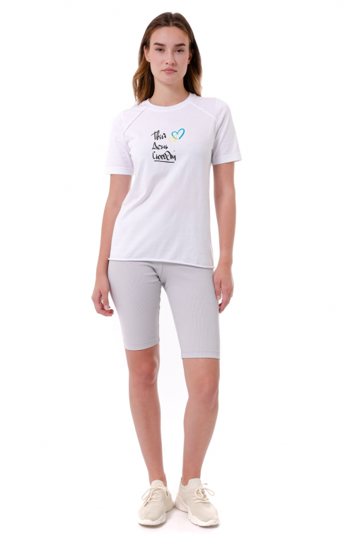 Футболка "Твій День Сьогодні" з рукавом реглан та відкритими швами білого кольору