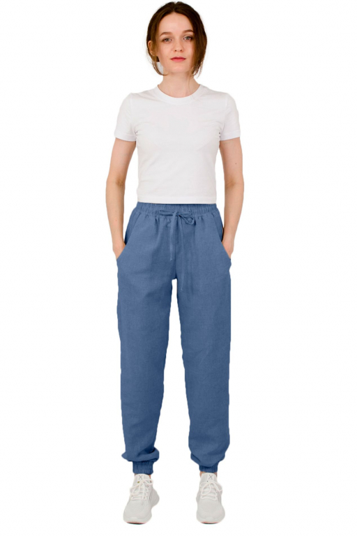 Штани вільного сілуету з манжетами на резинці та шнурком у поясі у кольорі індіго