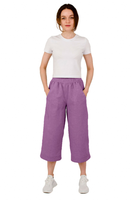Штани кюлоти з боковими кишенями вільного сілуету у кольорі мальва