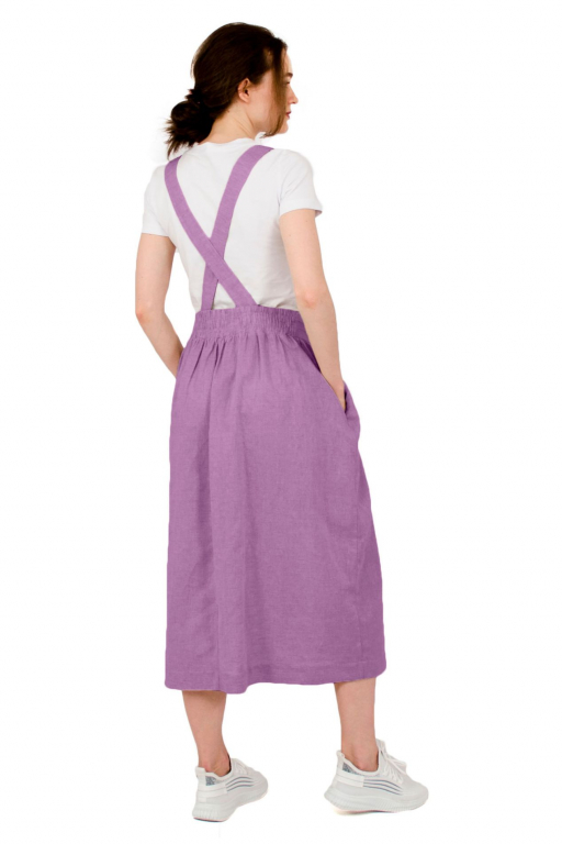 Сукня-комбінезон з бічними кишенями та еластичним поясом на спині у кольорі мальва