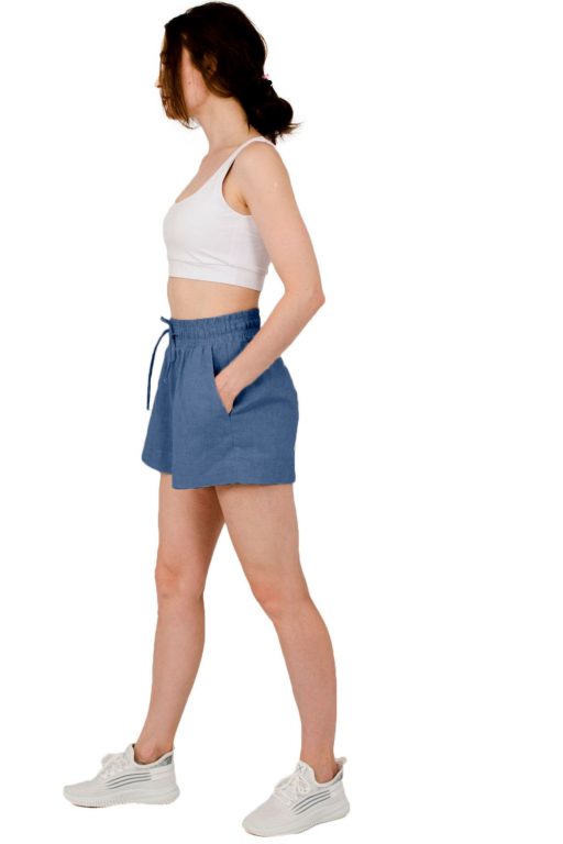 Шорти короткі вільного сілуету з широким підворотом та шнурком у поясі у кольорі індіго