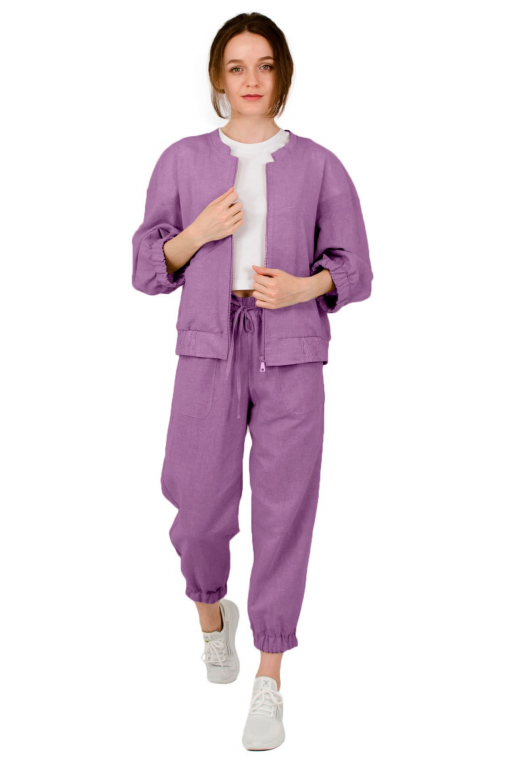 Бомбер об'ємного сілуету з накладними кишенями та спущеним рукавом з манжетом у кольорі мальва