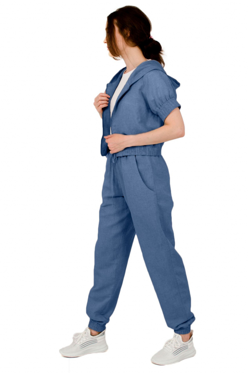 Бомбер короткий з капюшоном та рукавом реглан у кольорі індіго