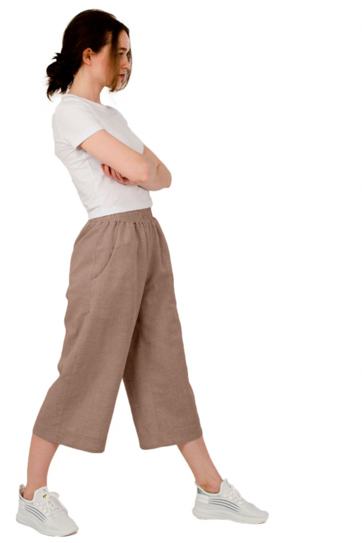Штани кюлоти з боковими кишенями вільного сілуету у кольорі кемел