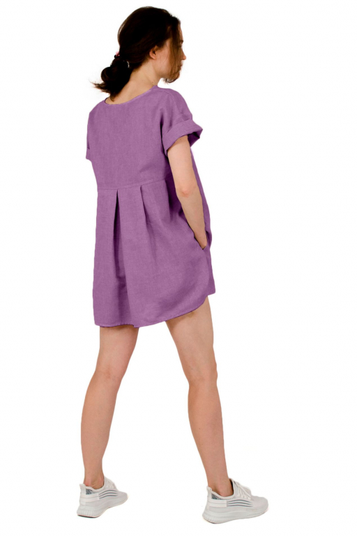 Туніка з коротким рукавом та подовженою спиною зі складками у кольорі мальва