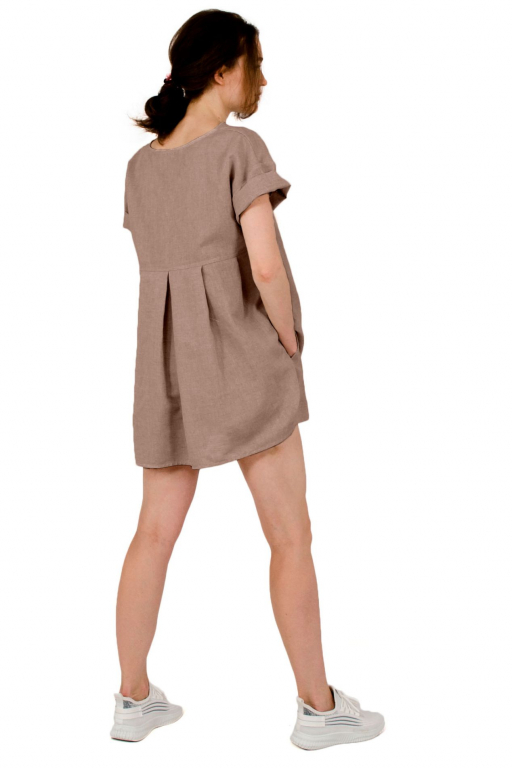 Туніка з коротким рукавом та подовженою спиною зі складками у кольорі кемел