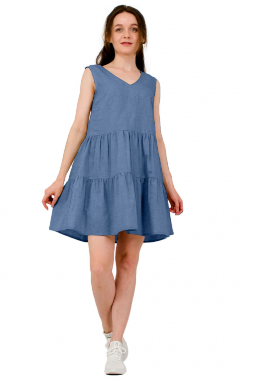 Сукня з двома ярусами воланів та боковими кишенями у кольорі індіго