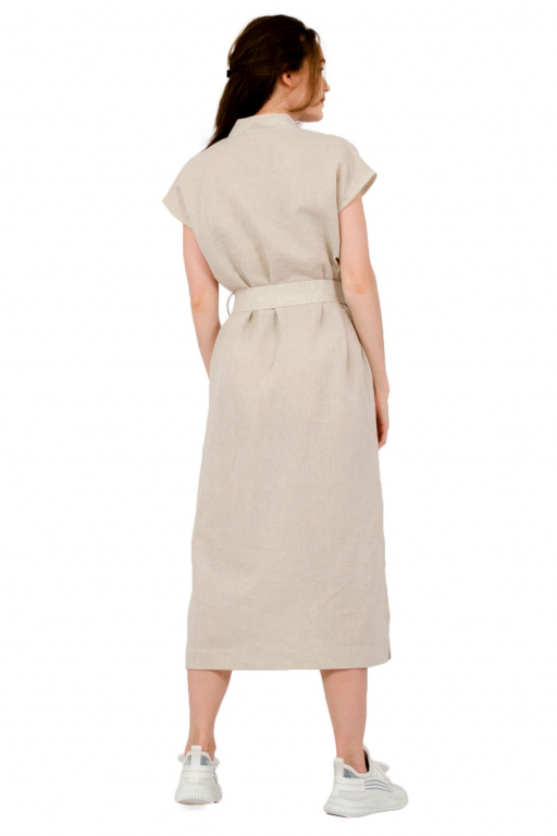 Сукня довга у стилі "сафарі" з розрізами та боковими кишенями бежевого кольору