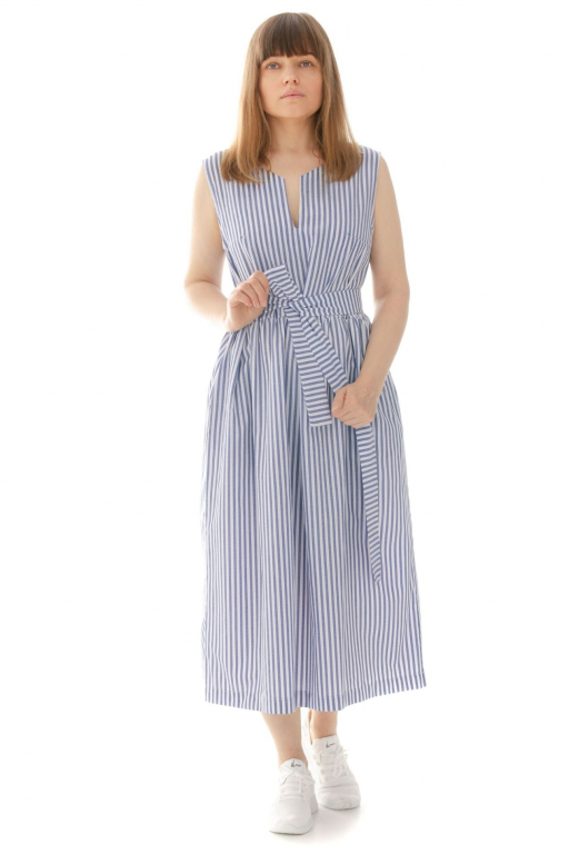 Сукня у "римському" стилі з поясом в смужку синього кольору