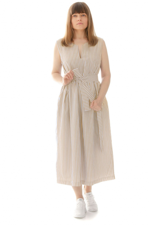 Сукня у "римському" стилі з поясом в смужку бежевого кольору