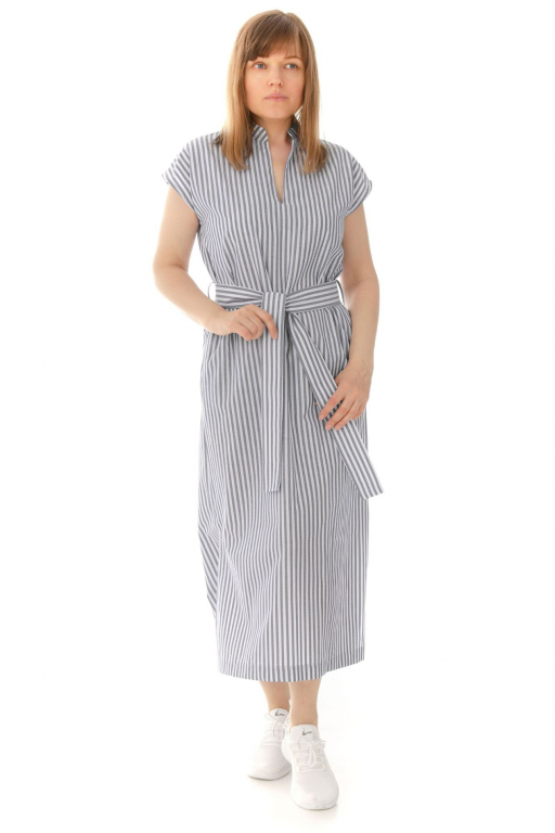 Сукня довга у стилі "сафарі" з розрізами та боковими кишенями у смужку чорного кольору в смужку чорного кольору