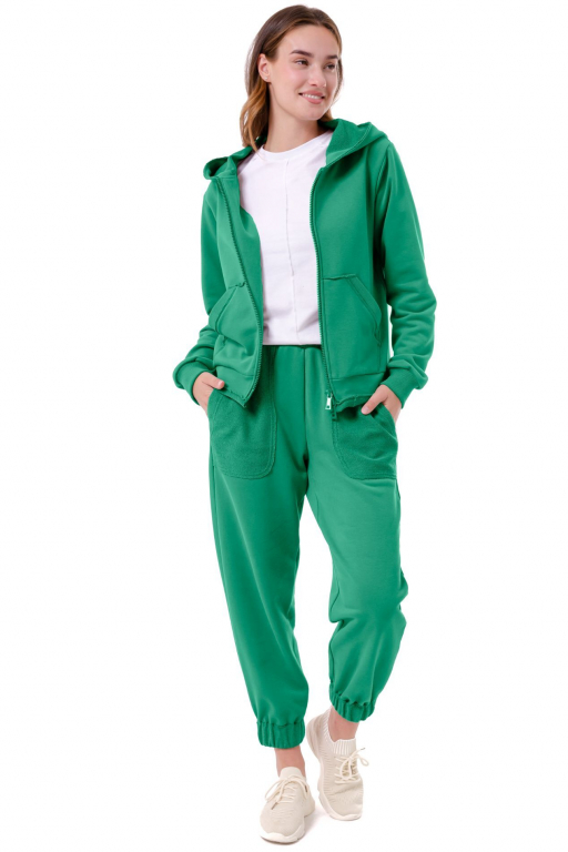 Кофта з капюшоном та кишенями кенгуру зеленого кольору