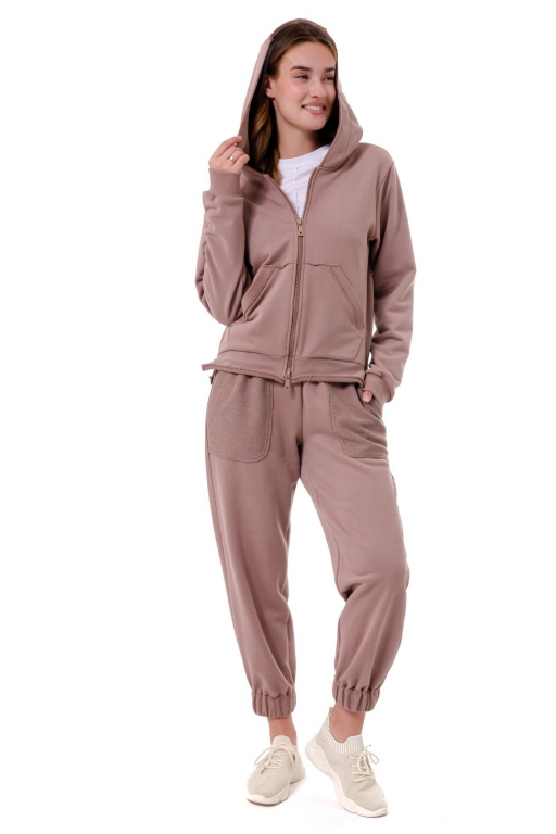 Кофта з капюшоном та кишенями кенгуру у кольорі моко