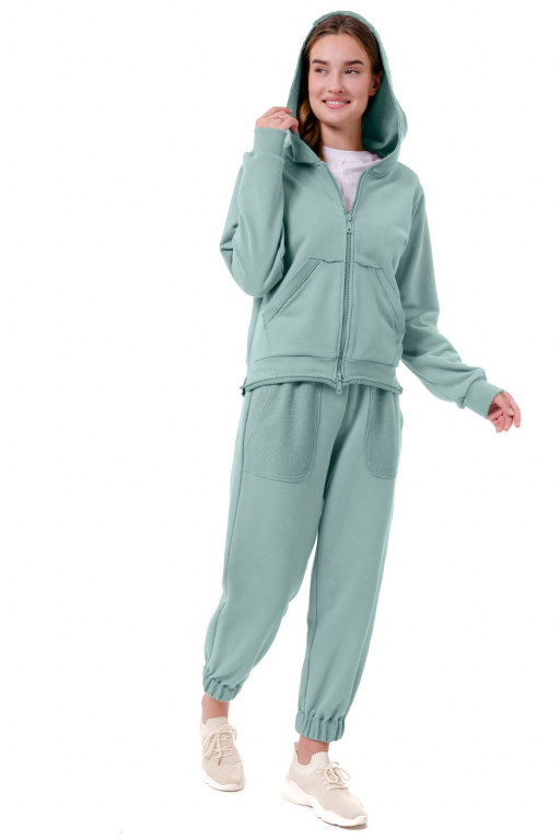 Кофта з капюшоном та кишенями кенгуру у кольорі тіфані