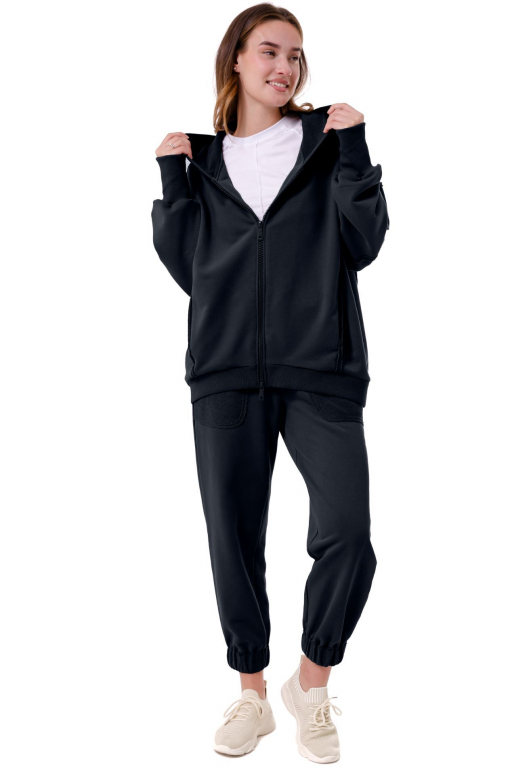 Кофта на блискавці з капюшоном об'ємного силуету із відкритими швами. чорнильно-синього кольору