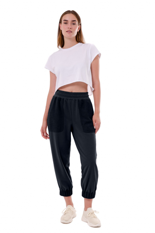 Укорочені штани з накладними кишенями та декоративним манжетом унизу чорнильно-синього кольору