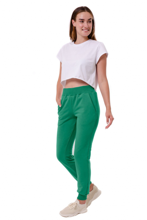 Casual-штанами з середньою посадкою  еластичним поясом та манжетами зеленого кольору