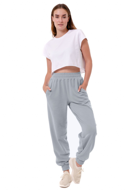 Штани вільного крою с манжетом на резинці внизу сіро-голубого кольору