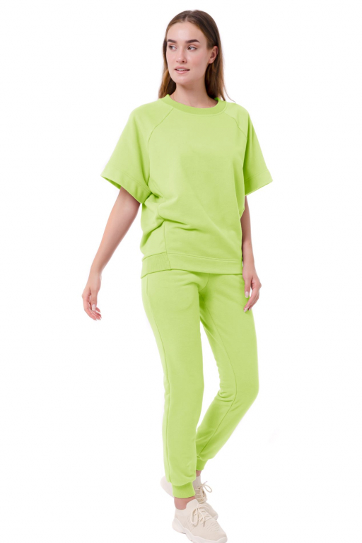 Світшот з коротким рукавом та трикотажним манжетом по низу у кольорі лайм