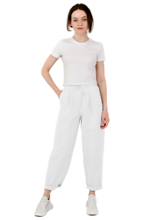 Штани банани вільного крою з шнурком у поясі білого кольору
