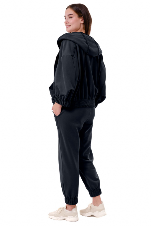 Кофта на блискавці з капюшоном вільного силуету з накладними кишенями та відкритими швами чорнильно-синього кольору