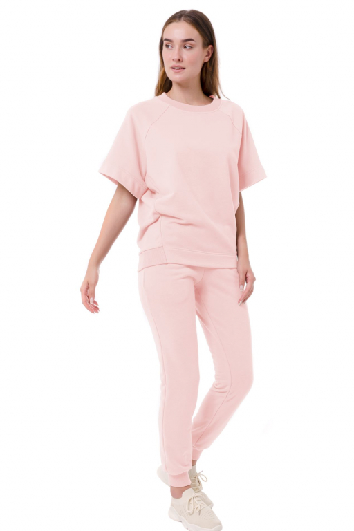 Світшот з коротким рукавом та трикотажним манжетом по низу у ніжно - рожевому кольорі