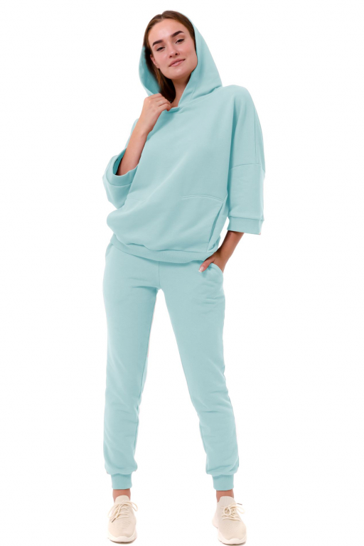 Худі з капюшоном та коротким рукавом з потайною кишенею спереду у ніжно-блакитному кольорі