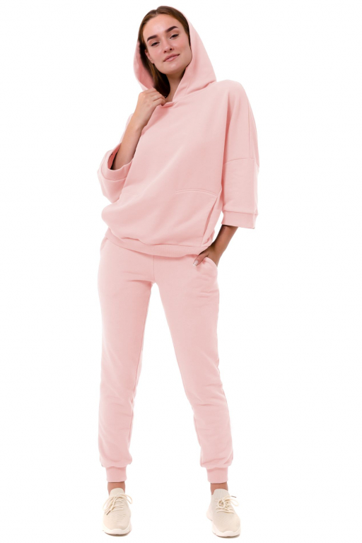 Худі з капюшоном та коротким рукавом з потайною кишенею спереду у ніжно - рожевому кольорі