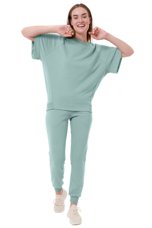 Світшот з коротким рукавом та трикотажним манжетом по низу у кольорі тіфані