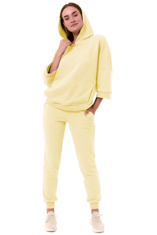 Худі з капюшоном та коротким рукавом з потайною кишенею спередуу у лимонному кольорі