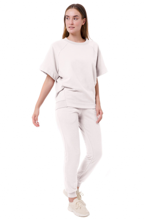 Світшот з коротким рукавом та трикотажним манжетом по низу у перлинному кольорі