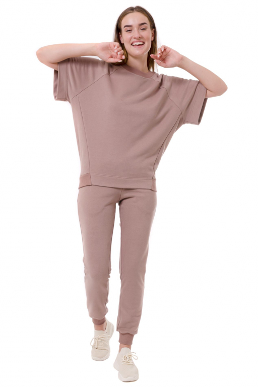 Світшот з коротким рукавом та трикотажним манжетом по низу у кольорі моко