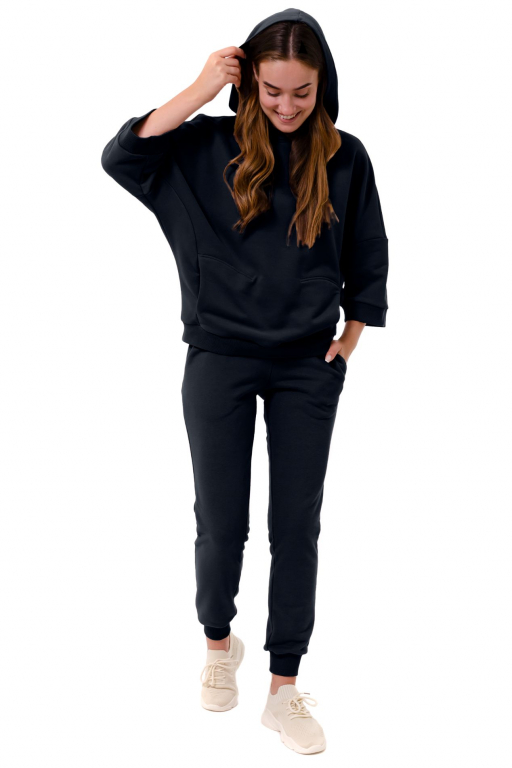 Худі з капюшоном та коротким рукавом з потайною кишенею спереду чорнильно-синього кольору