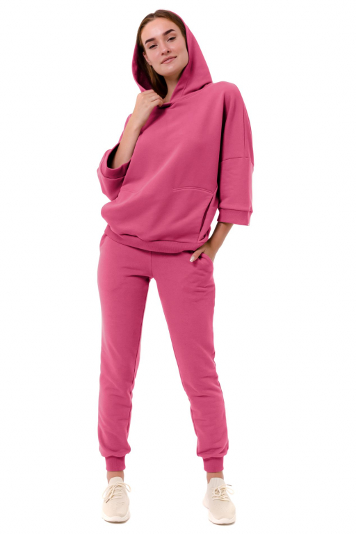 Худі з капюшоном та коротким рукавом з потайною кишенею спереду у малиновому кольорі