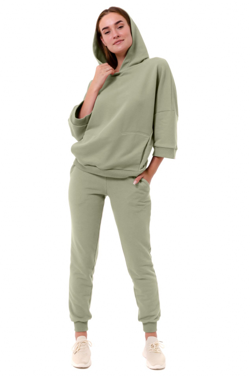 Худі з капюшоном та коротким рукавом з потайною кишенею спереду у оливковому кольорі
