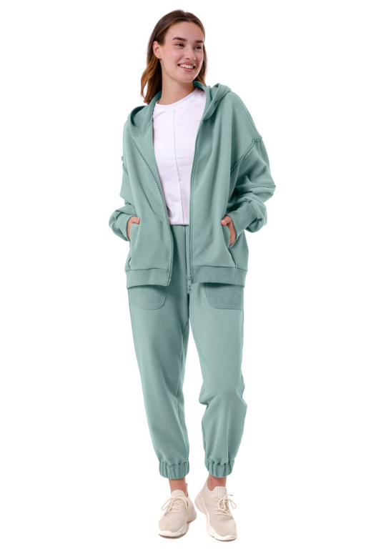 Кофта на блискавці з капюшоном об'ємного силуету із відкритими швами у кольорі тіфані