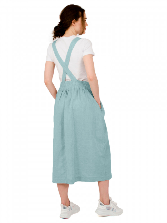 Сукня-комбінезон з бічними кишенями та еластичним поясом на спині у кольорі тіфані