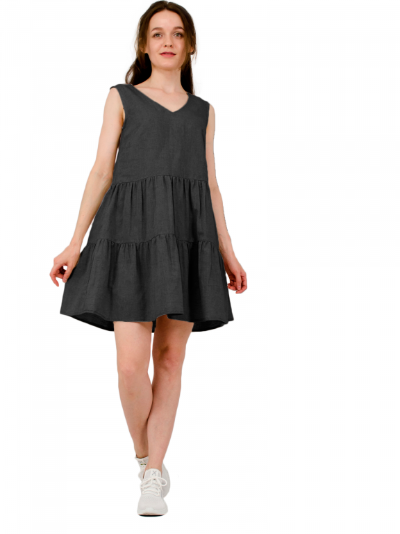 Сукня з двома ярусами воланів та боковими кишенями чорного кольору