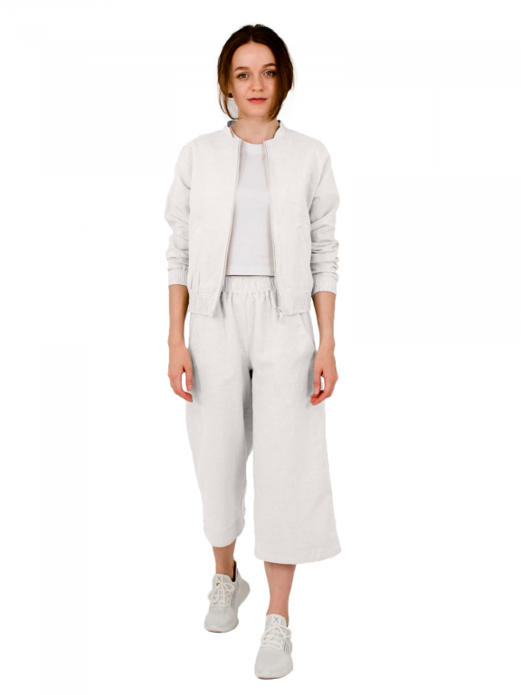 Бомбер класичний з двома кишенями та рукавом реглан на блискавц білого кольору