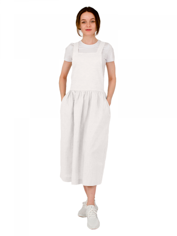 Сукня-комбінезон з бічними кишенями та еластичним поясом на спині білого кольору