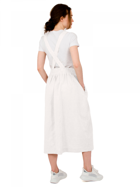 Сукня-комбінезон з бічними кишенями та еластичним поясом на спині білого кольору