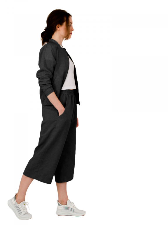 Бомбер класичний з двома кишенями та рукавом реглан на блискавці чорного кольору